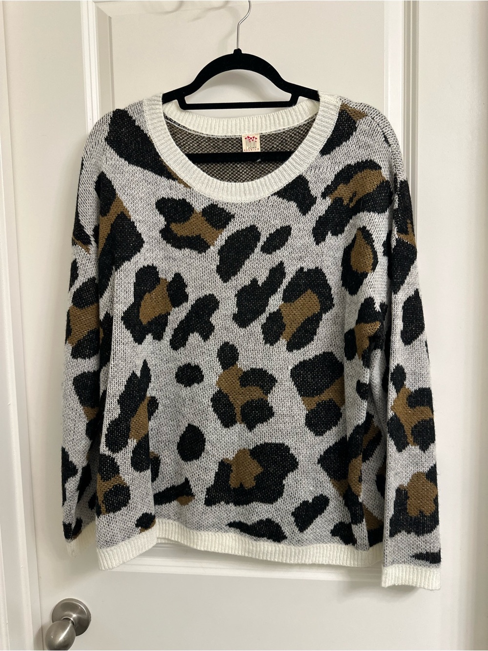 Leopard Print Crewneck Sweater in Gray, Black & Brown